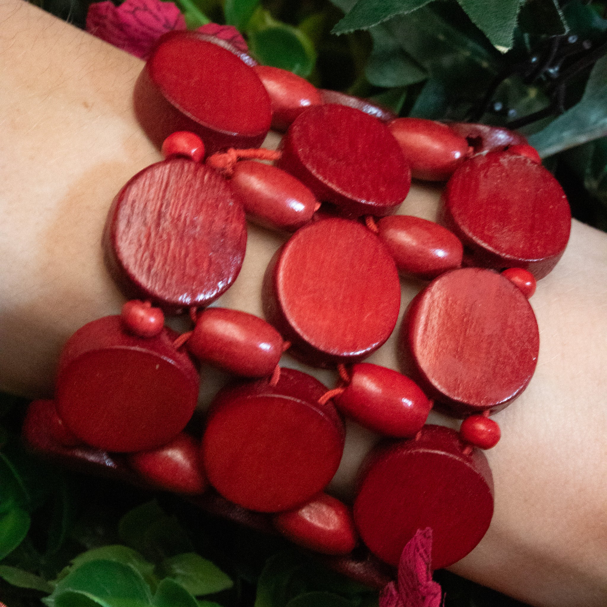 Red Wooden Bead Strech Bracelet