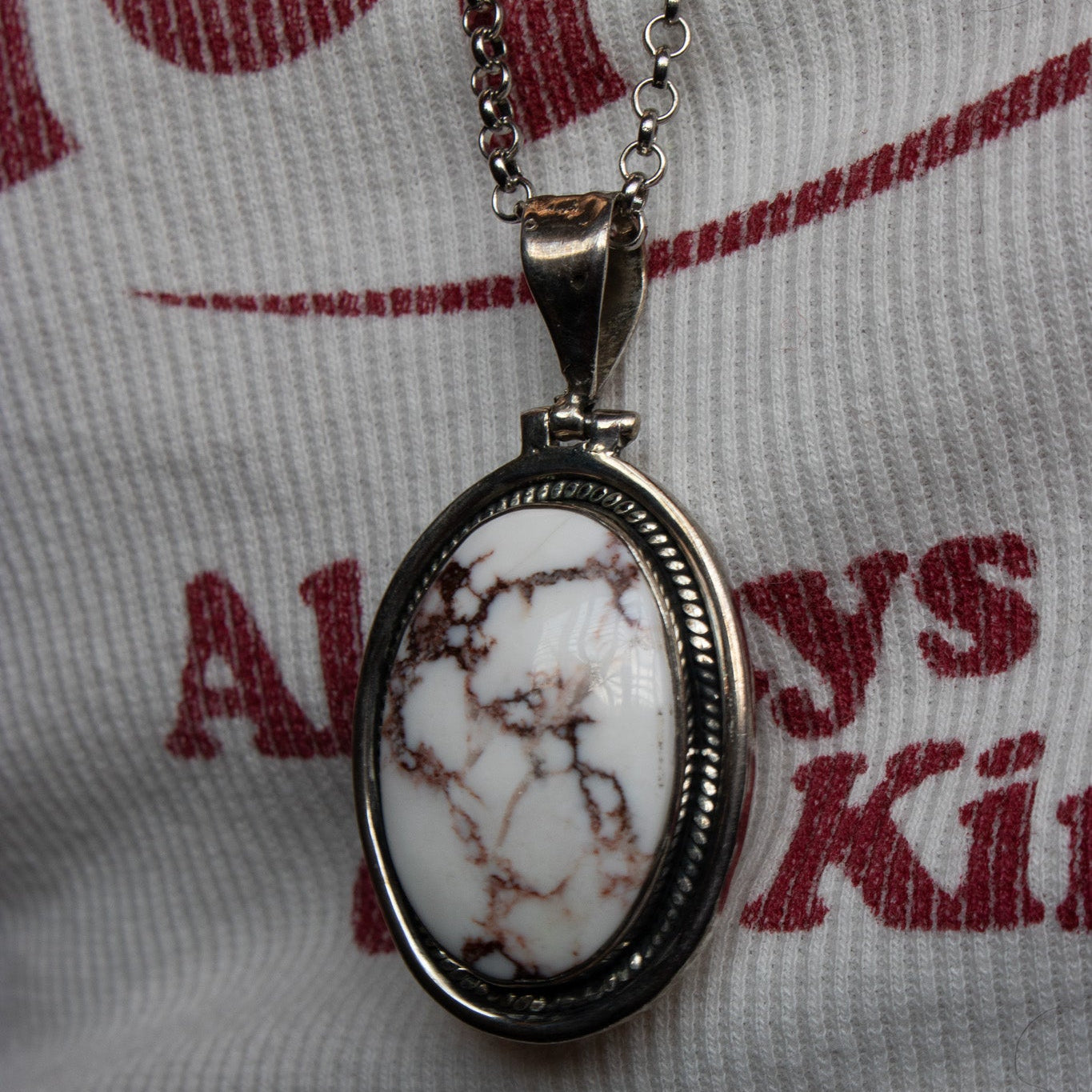 Large Natural Nevada White Turquoise and 925 Sterling Silver Pendant