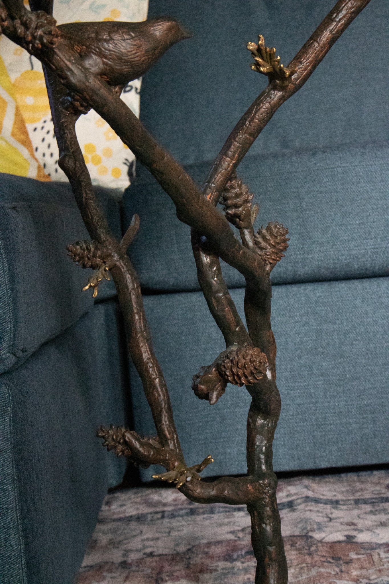 Beautiful Glass Tabletop and Aluminum Frame Tree of Life End Table