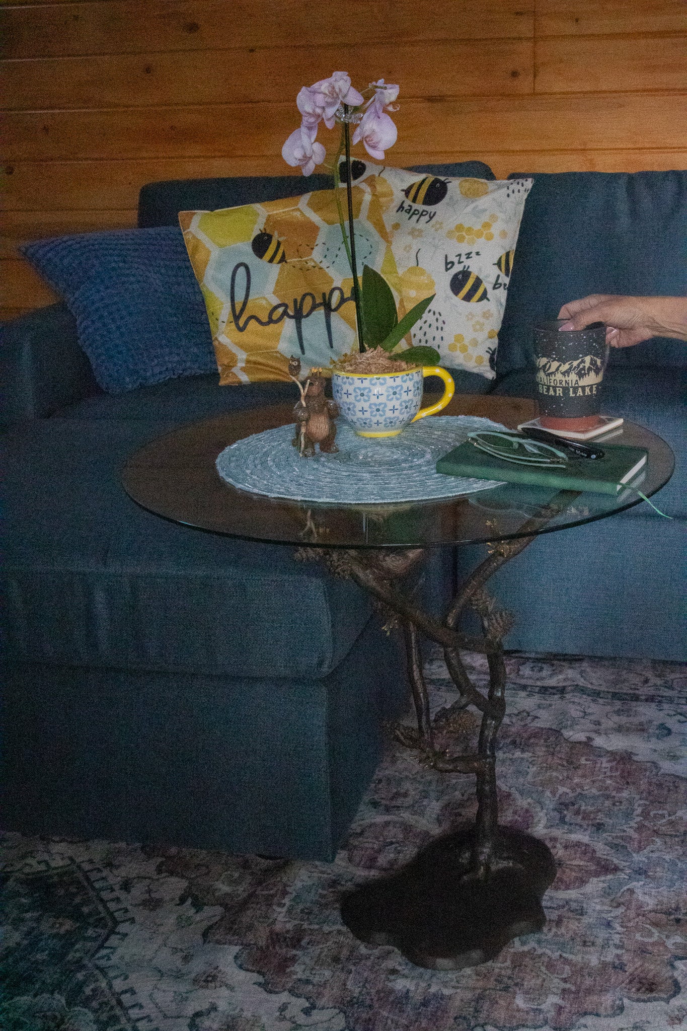 Beautiful Glass Tabletop and Aluminum Frame Tree of Life End Table
