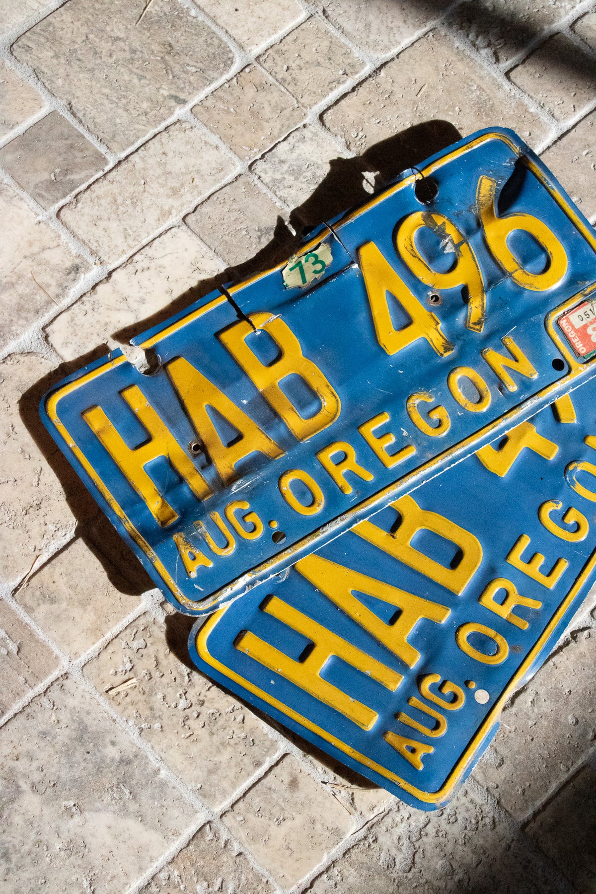 Vintage Oregon License Plate with 70s & 80s Tags