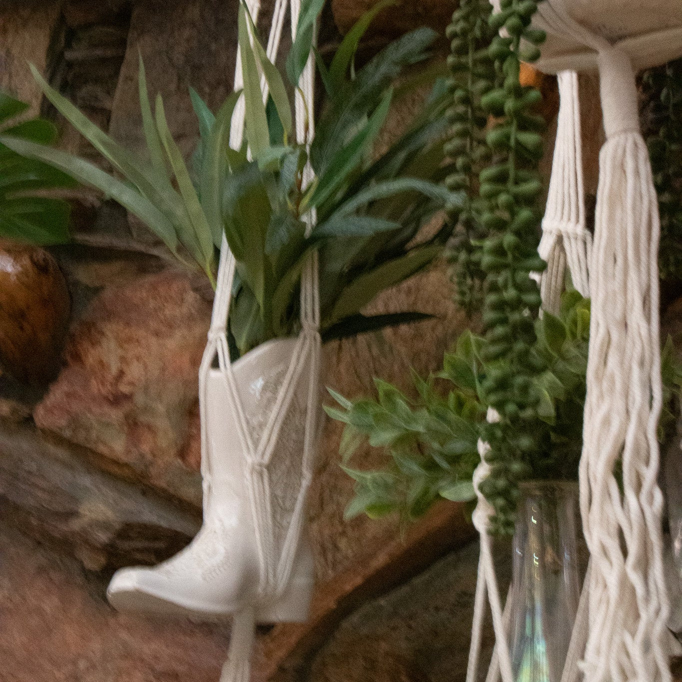 6-Pack Macrame Hanging Plant Holders – Indoor Planters with Hooks for Stylish Display.
