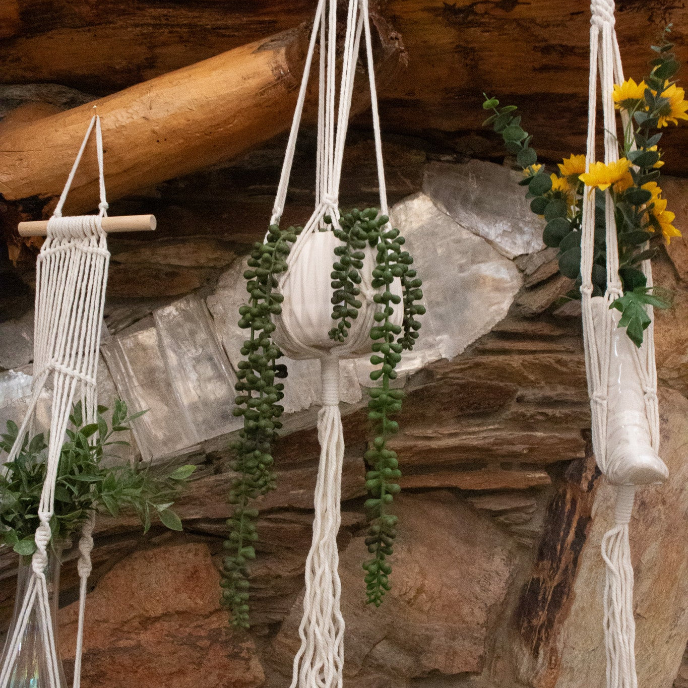 6-Pack Macrame Hanging Plant Holders – Indoor Planters with Hooks for Stylish Display.