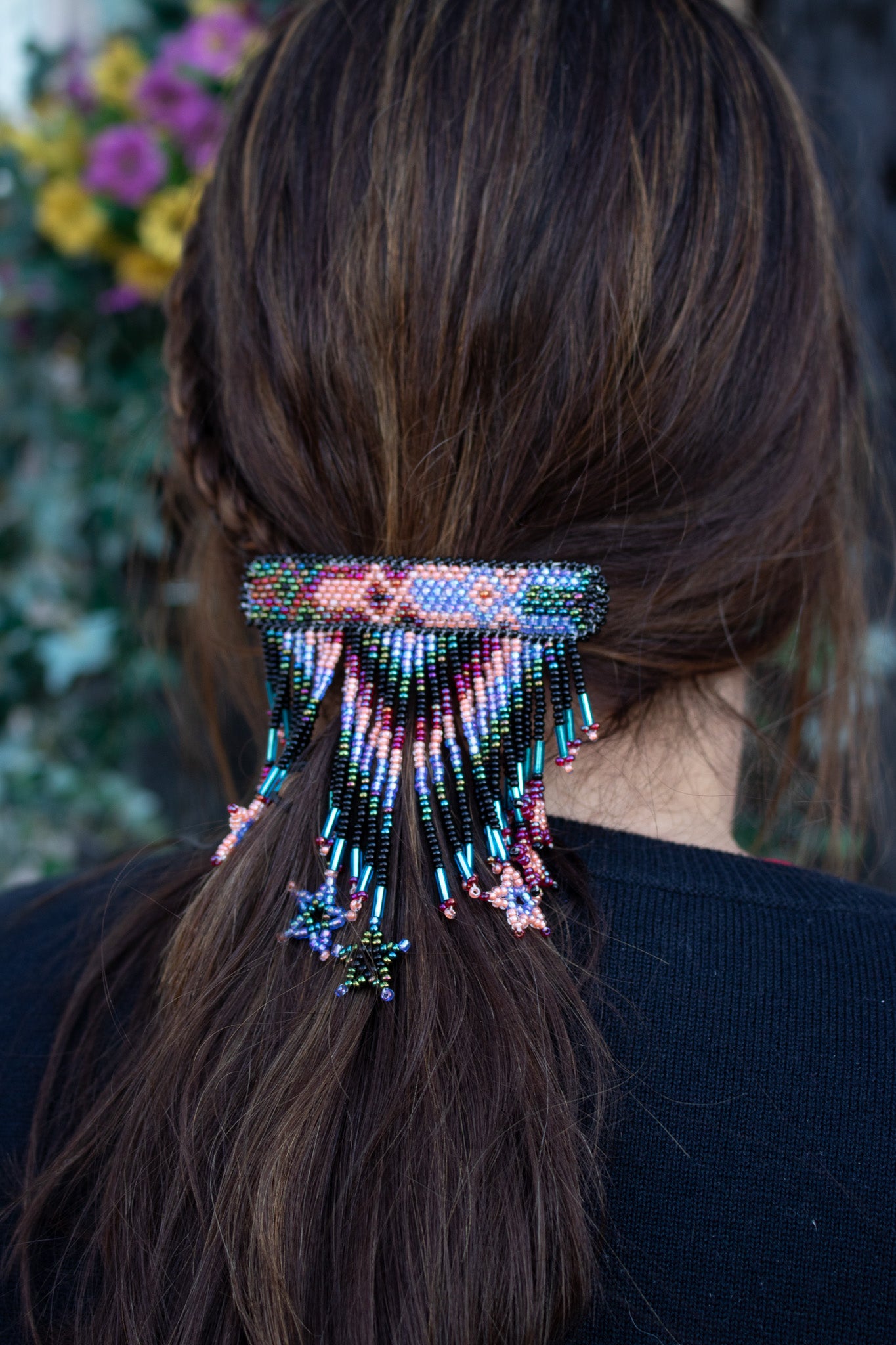 Vintage 1990's Beaded Aztec Print Star Hair Clip