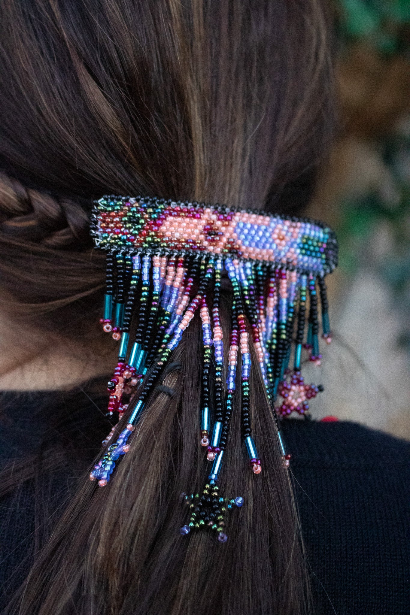 Vintage 1990's Beaded Aztec Print Star Hair Clip