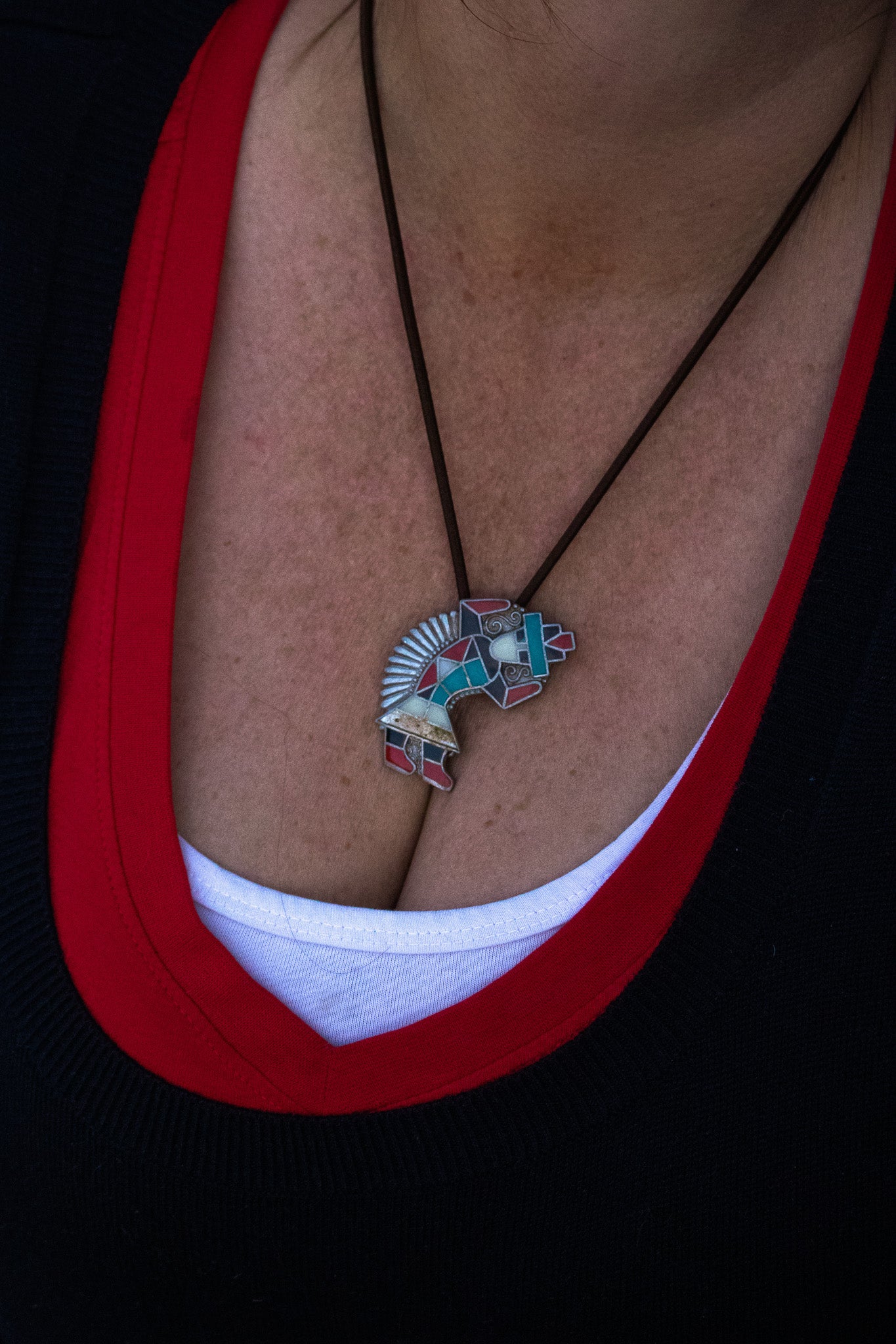 Vintage Zuni  Dancer Pendant Bolo Tie