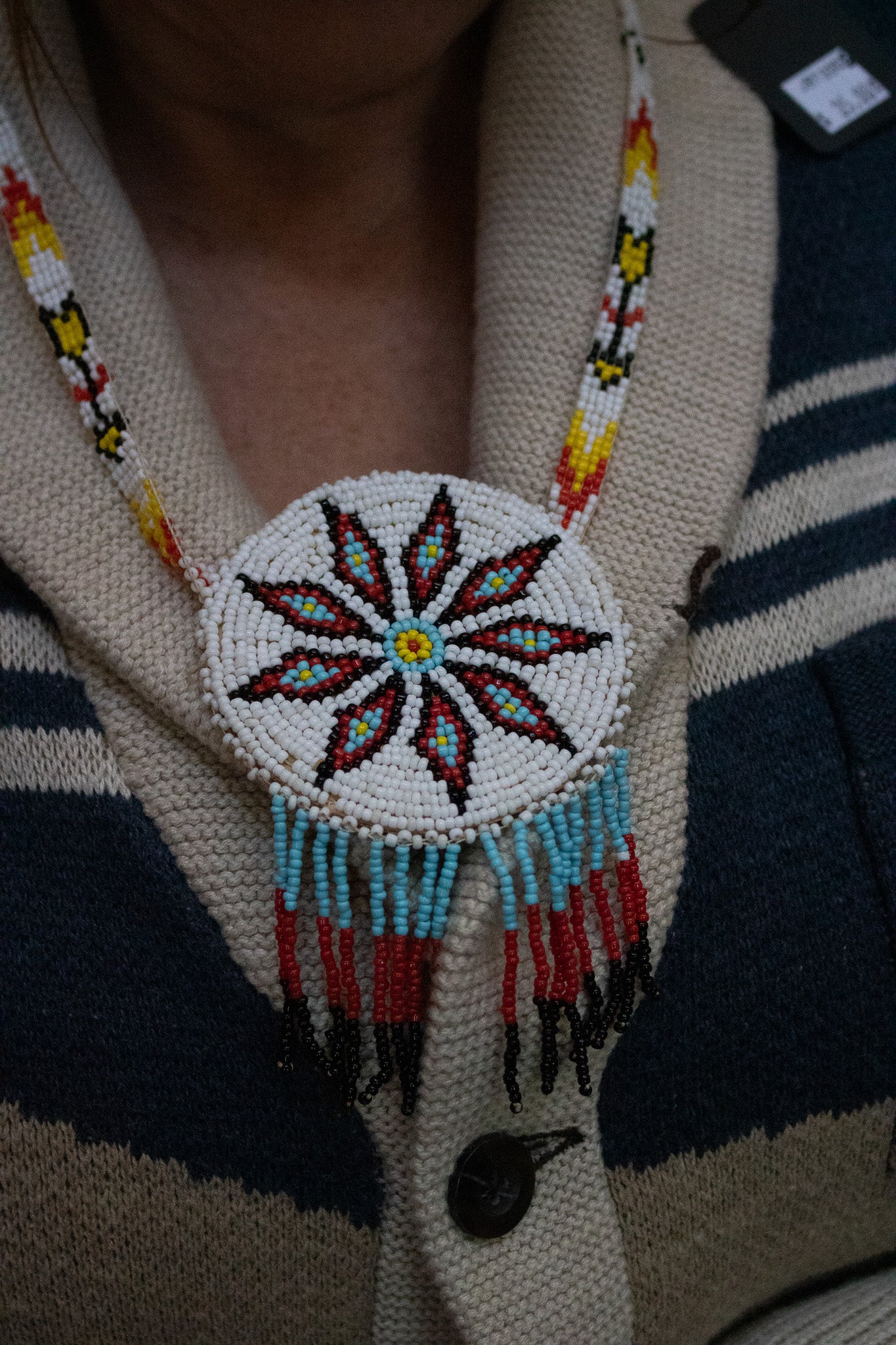 Vintage Native American Beaded Rosette Medallion Necklaces