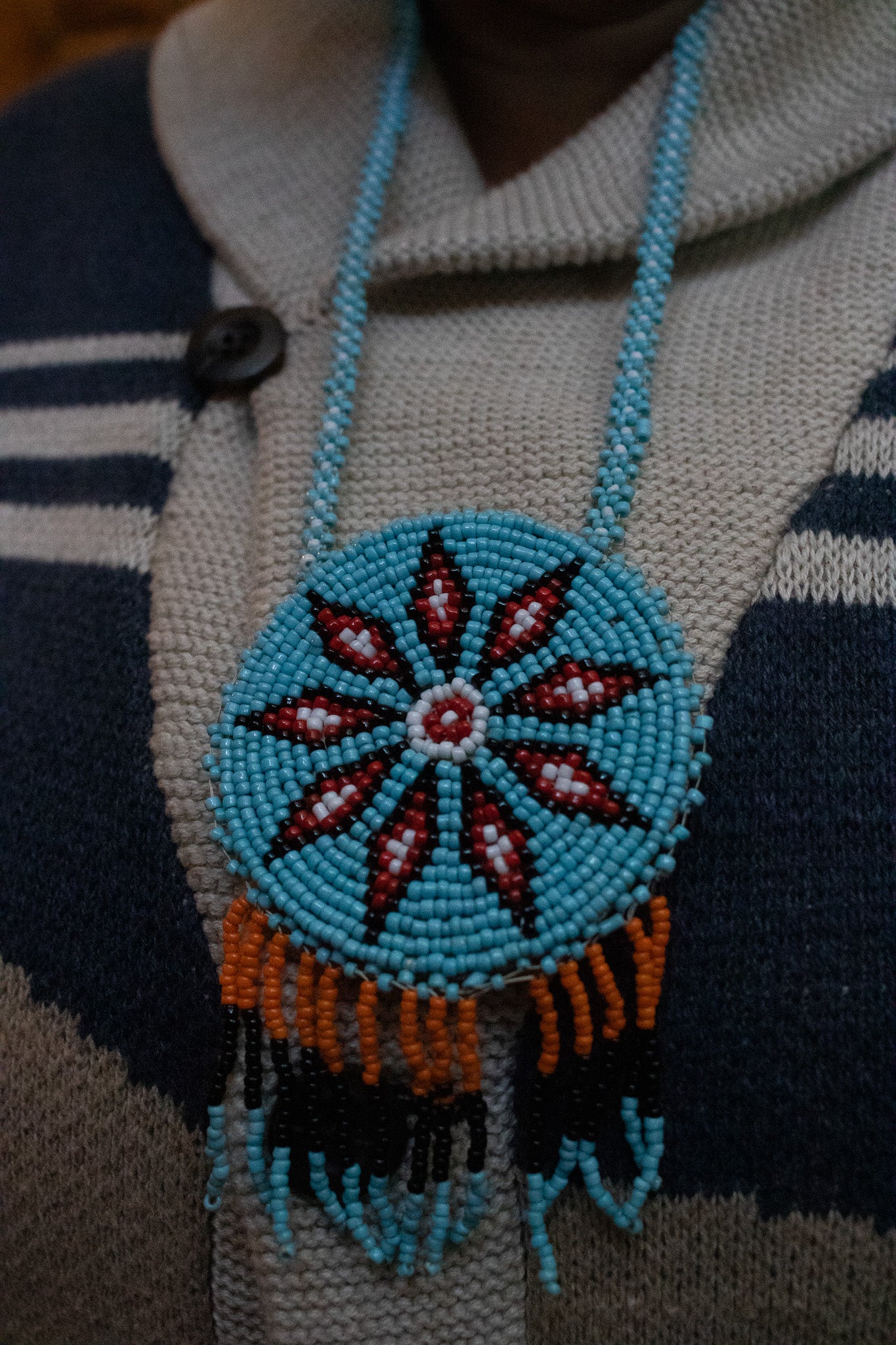 Vintage Native American Beaded Rosette Medallion Necklaces