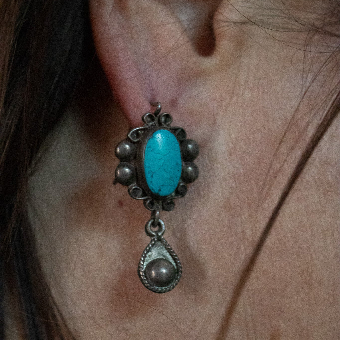Vintage Navajo Zuni Sterling Silver Turqoise Earrings