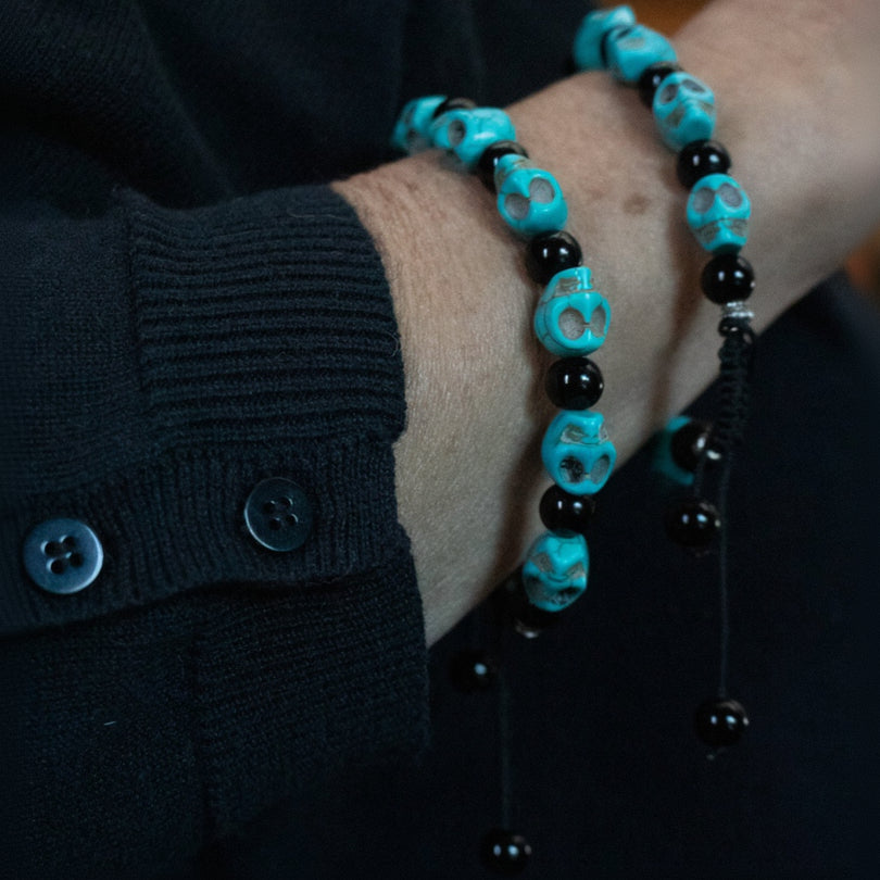 Turquoise Skull Beaded Bracelet Adjustable Bracelet