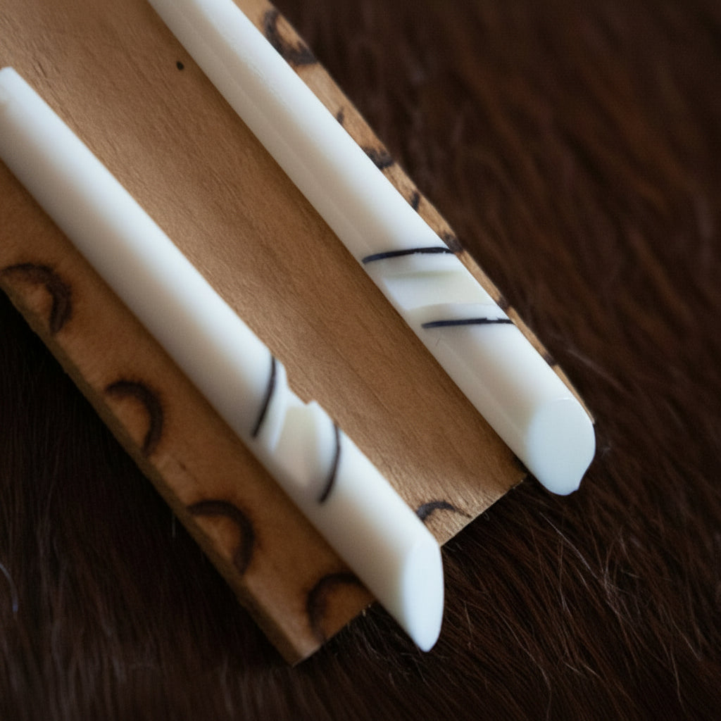 Vintage Ivory Detailed American Indian Inspired Earrings with Wooden Stand
