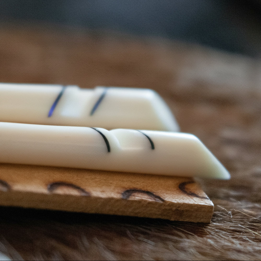 Vintage Ivory Detailed American Indian Inspired Earrings with Wooden Stand