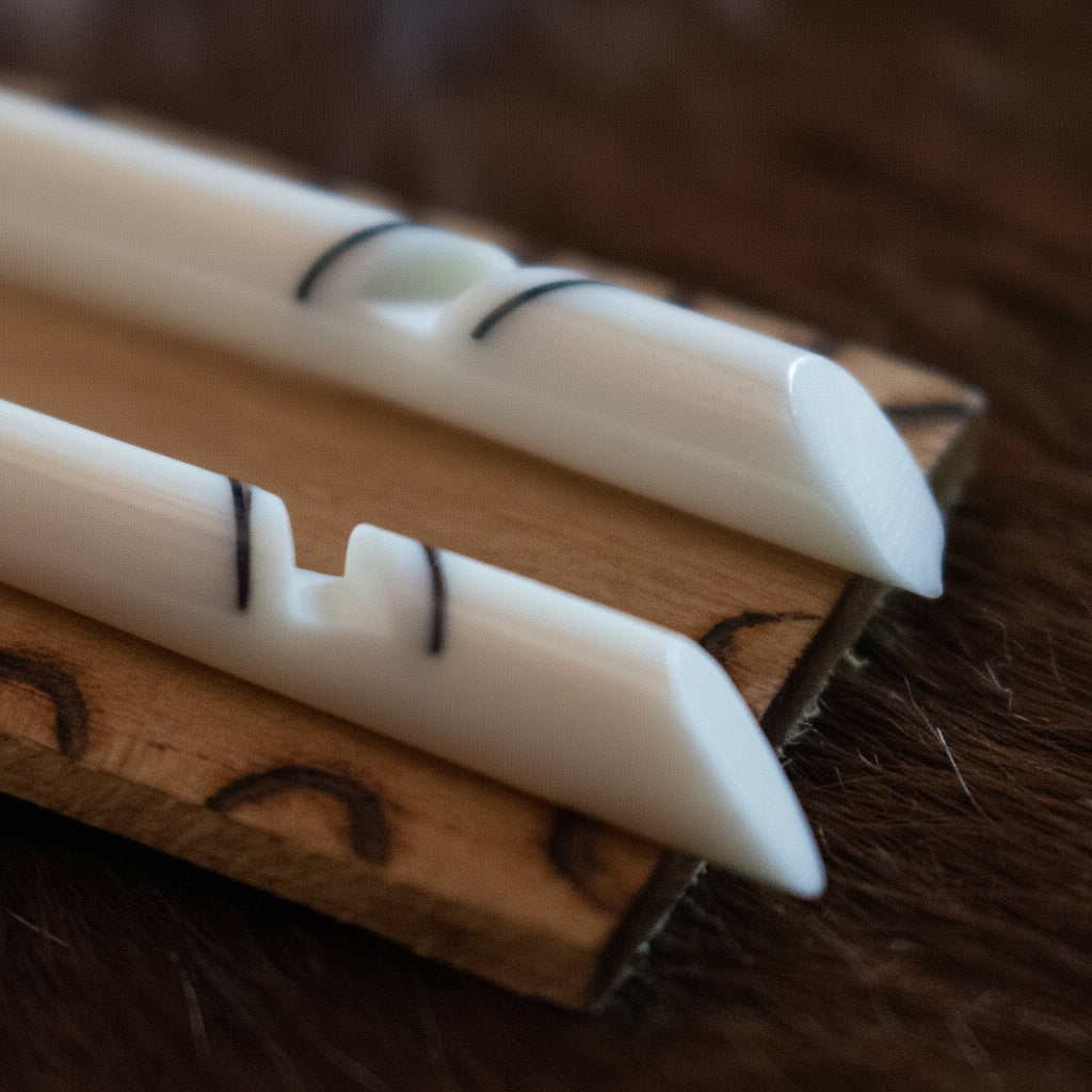 Vintage Ivory Detailed American Indian Inspired Earrings with Wooden Stand