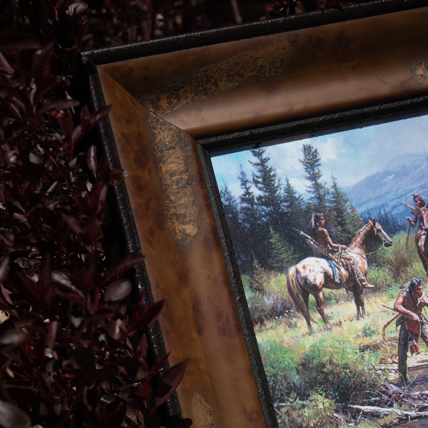 Canvas Transfer Lonestar Print of Indians and Horses at the River
