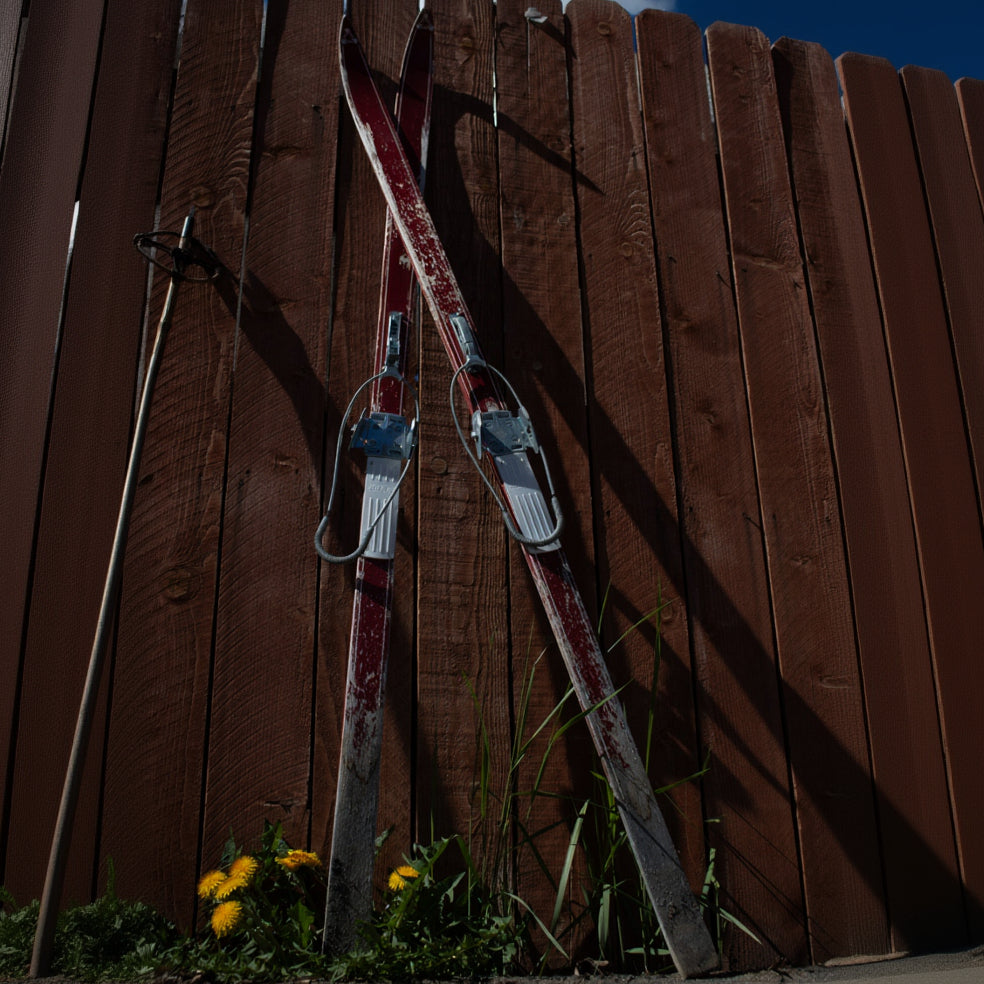 Red Wooden Antique Ski with Jofa Click-In Metal Bindings