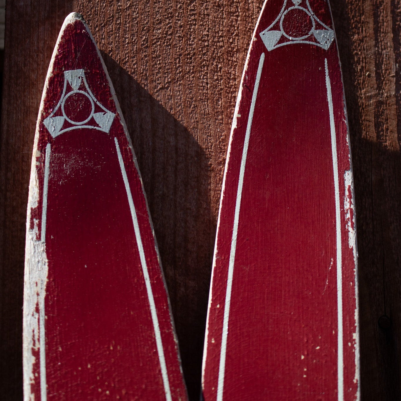 Red Wooden Antique Ski with Jofa Click-In Metal Bindings