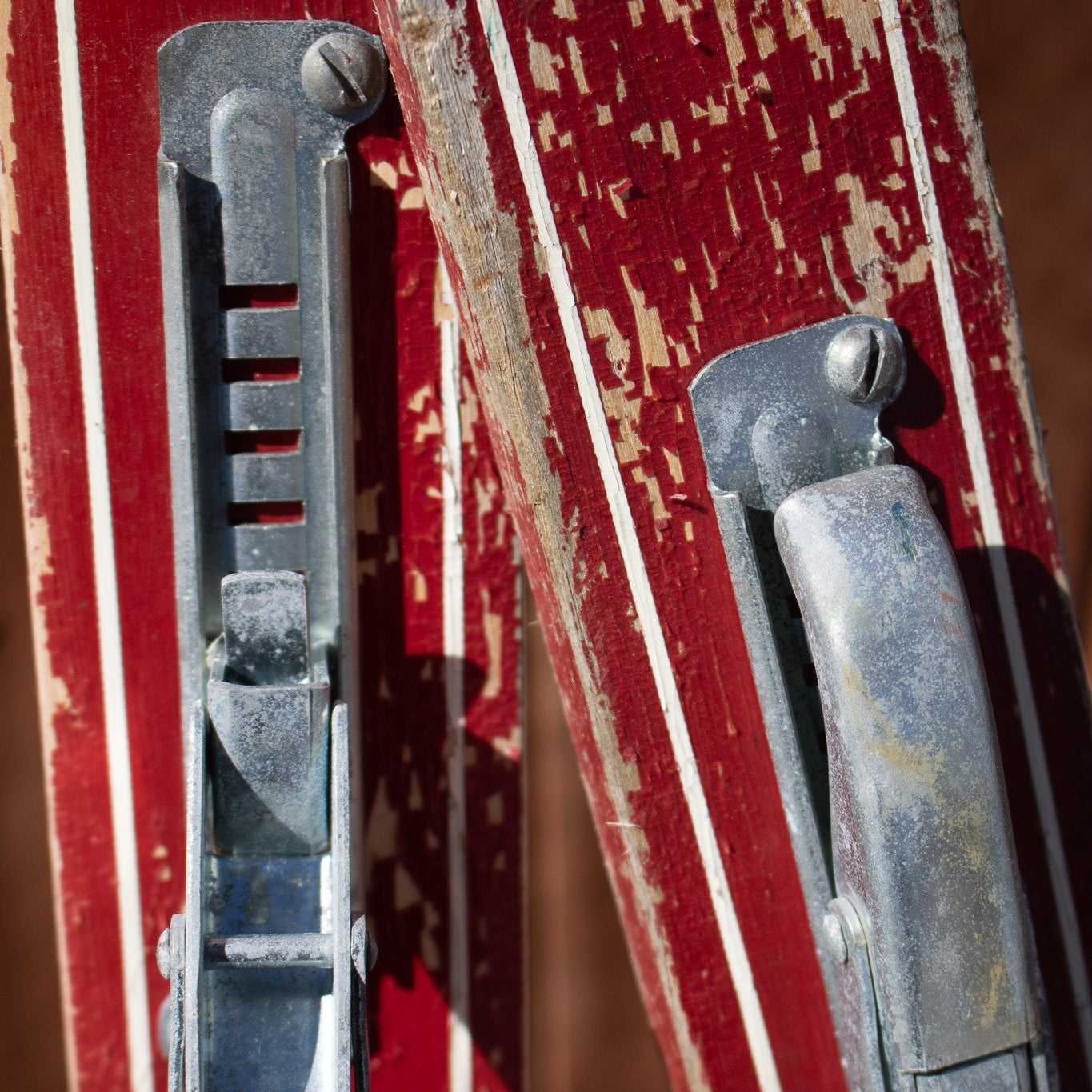 Red Wooden Antique Ski with Jofa Click-In Metal Bindings