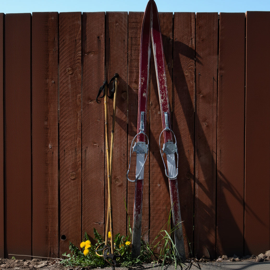 Red Wooden Antique Ski with Jofa Click-In Metal Bindings
