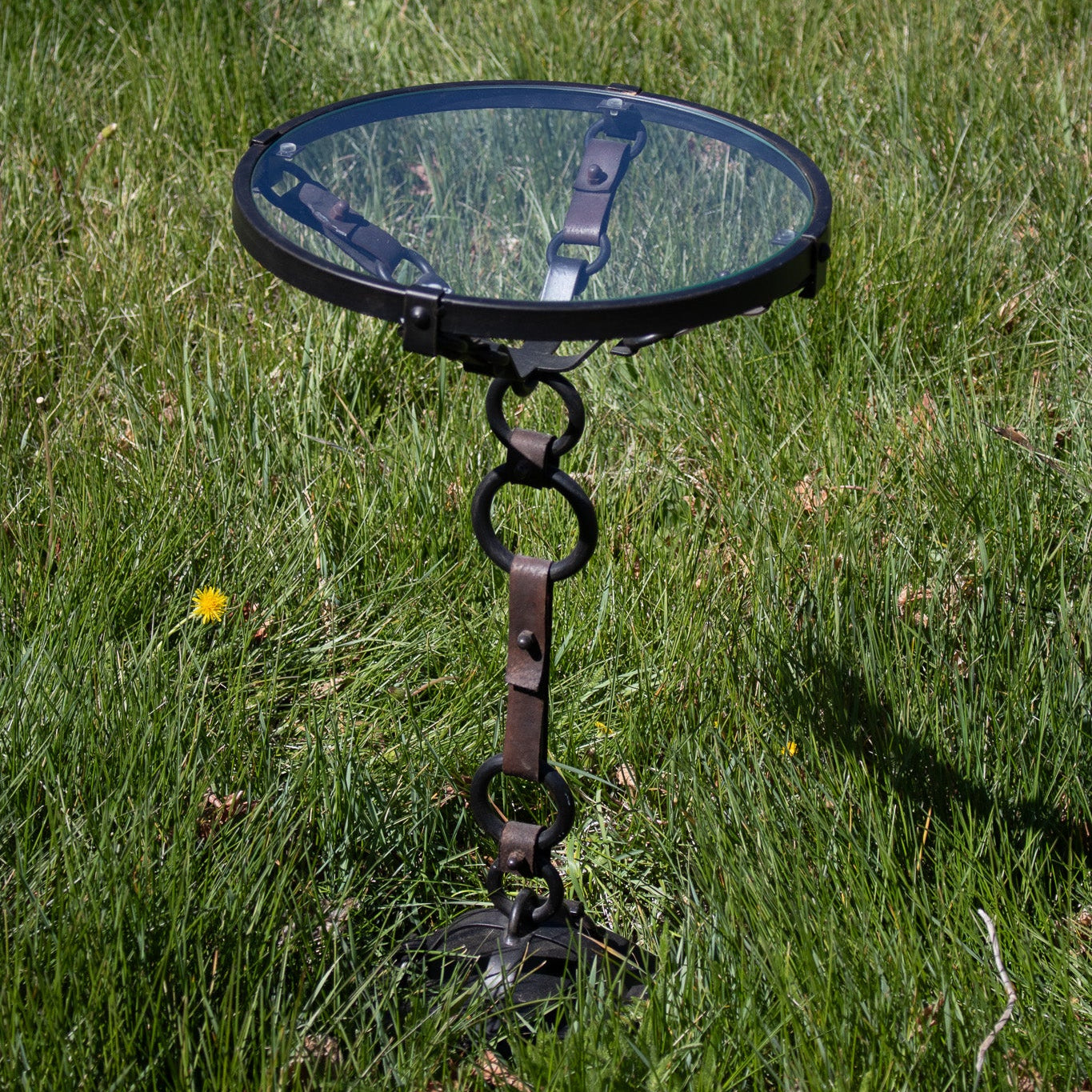 Vintage Custom Made Round Wrought Iron Metal Glass End Table