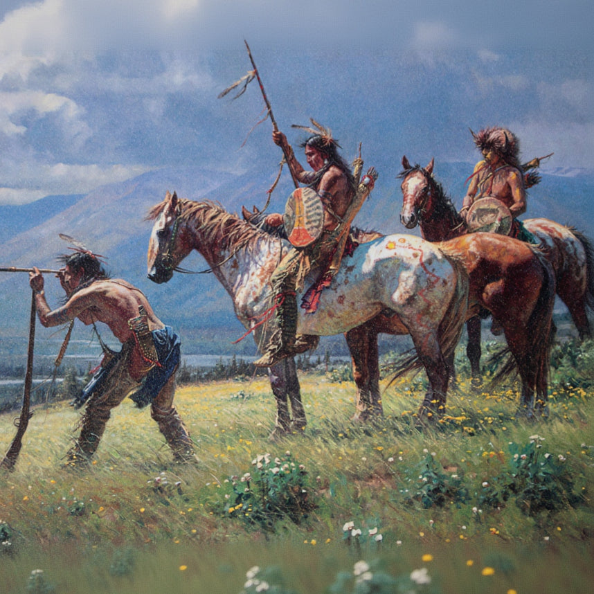 Lonestar American Indians at the River's Edge Canvas Transfer Print Art