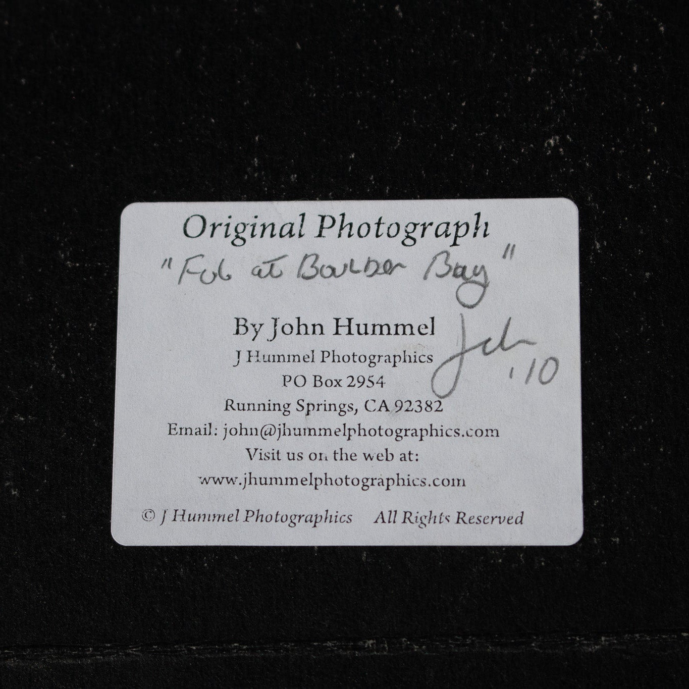 Framed John Hummel "Fog at Boulder Bay" Photograph