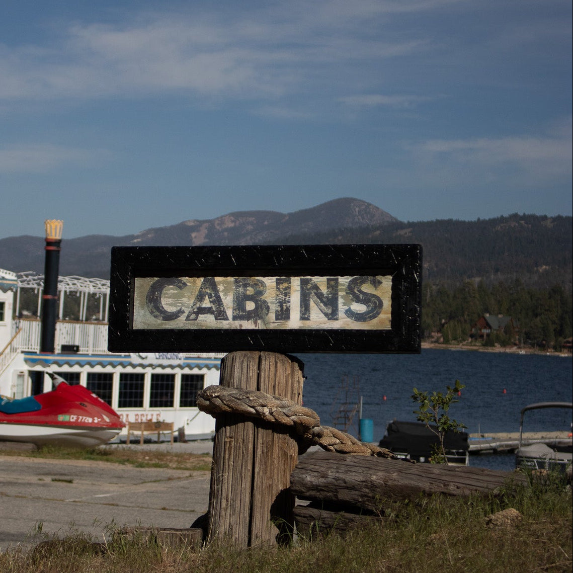 Simple "Cabins" Wooden Sign with Wooden Frame