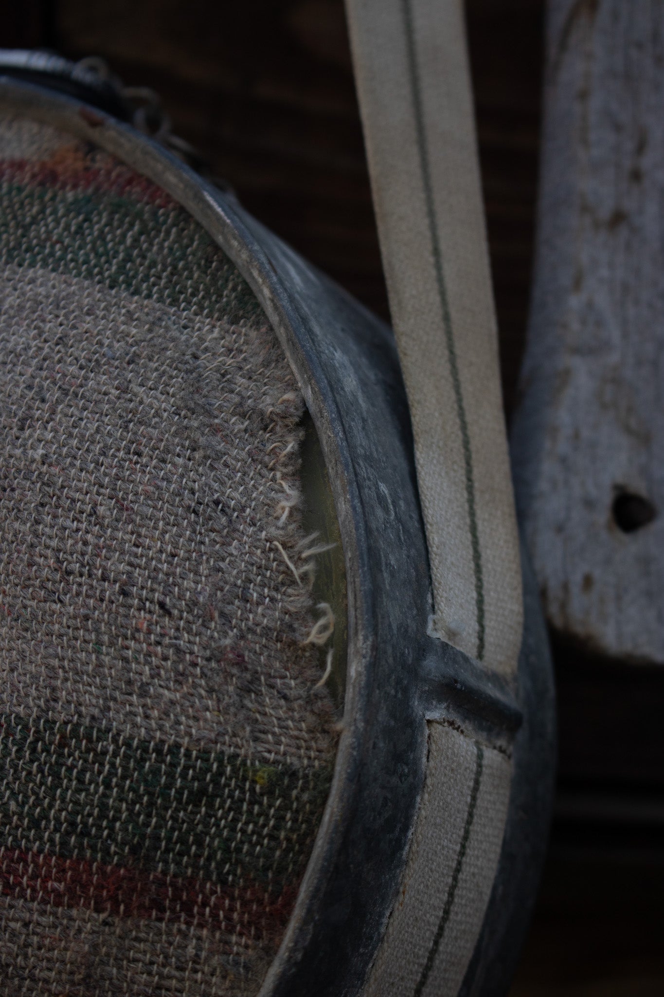 Antique Water Cantina With Original Strap and Wool Southwestern Pattern