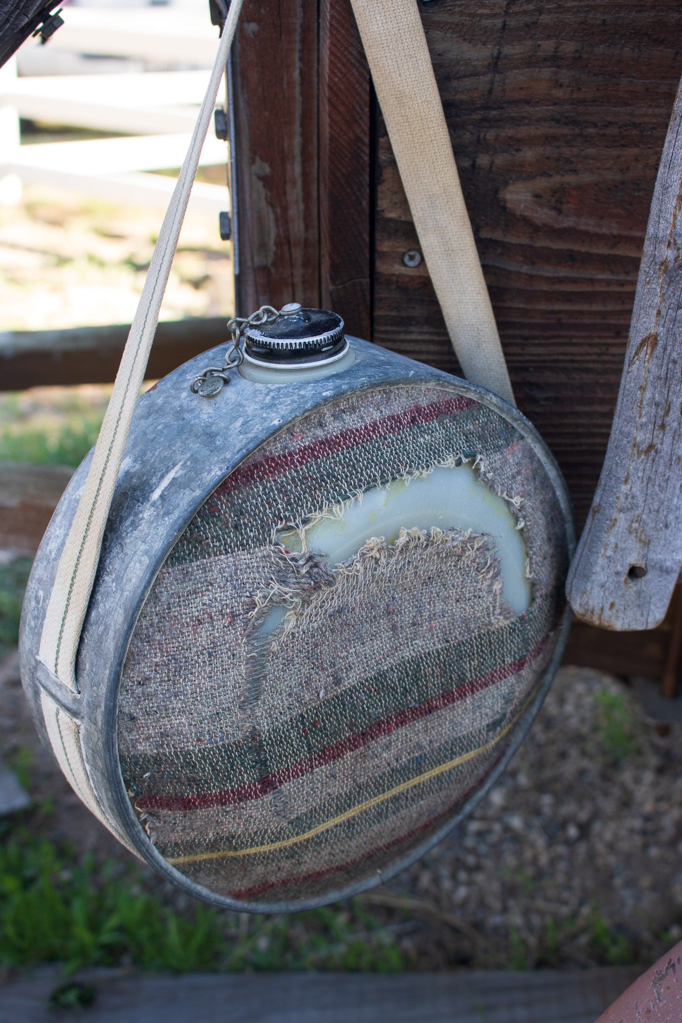 Antique Water Cantina With Original Strap and Wool Southwestern Pattern
