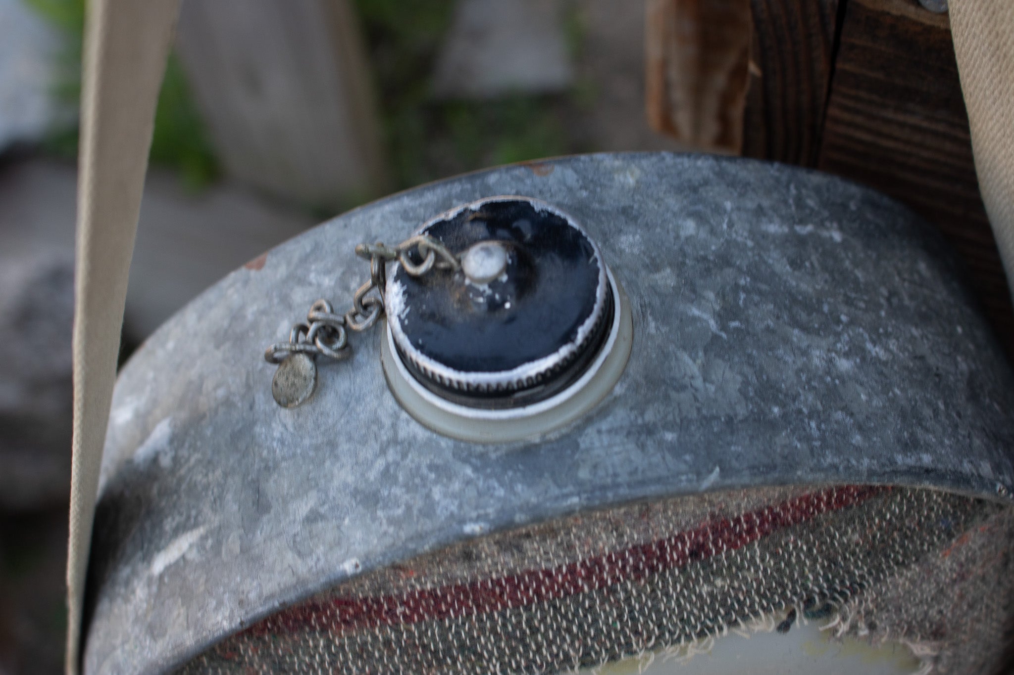 Antique Water Cantina With Original Strap and Wool Southwestern Pattern