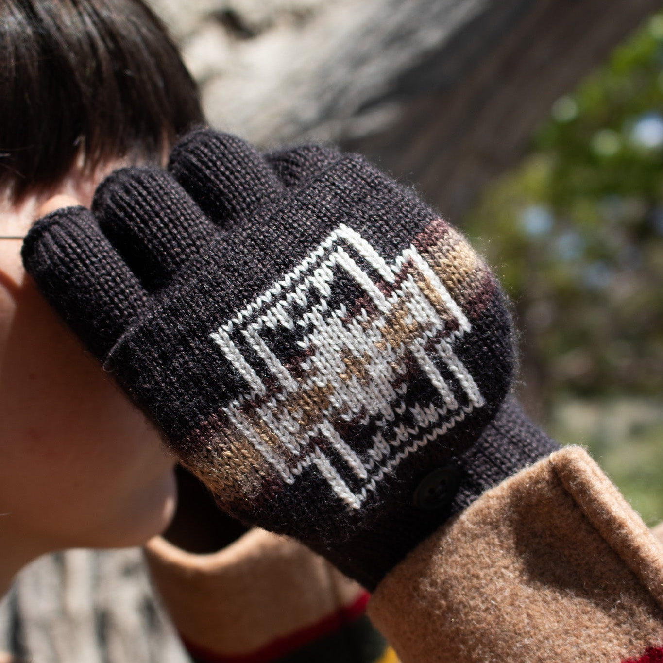 Pendleton Convertible Fingerless Mittens Harding Charcoal