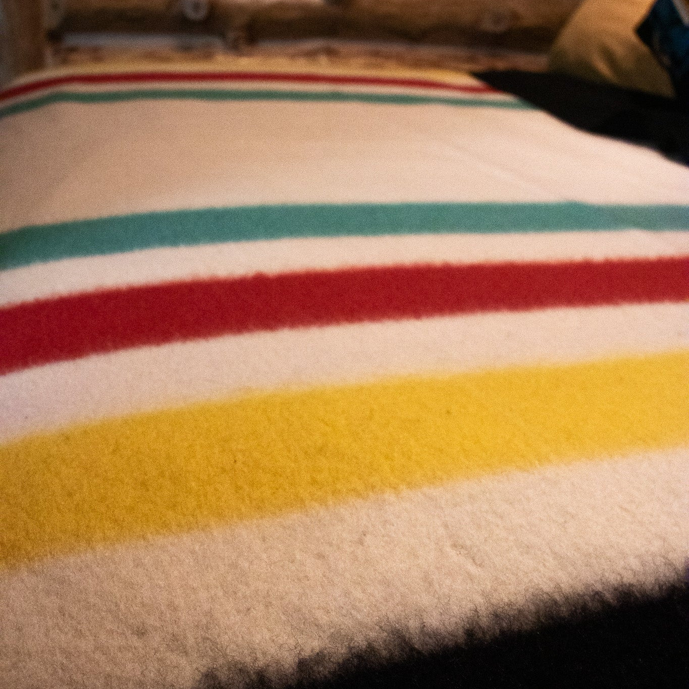 Hudson's Bay Point Wool Blanket Off-White Bold Multi-Colored Stripes