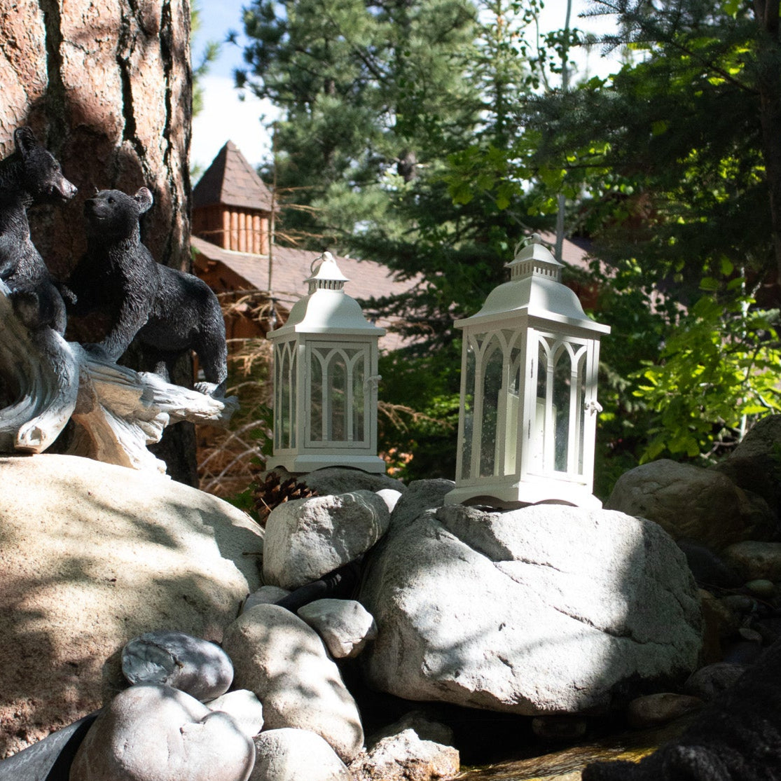 White Luxury Indoor and Outdoor Lantern with Lemon Lavender Essential Oil Candle