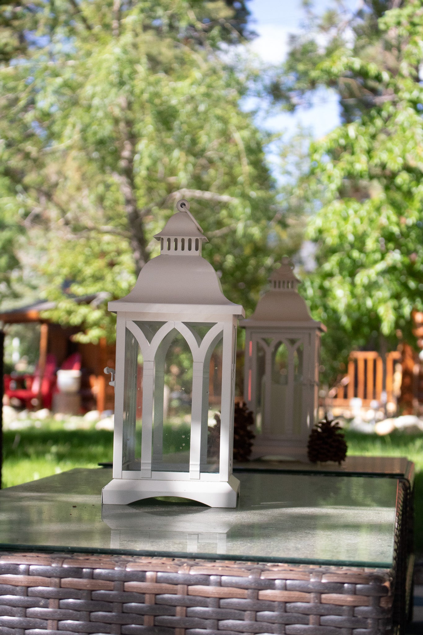 White Luxury Indoor and Outdoor Lantern with Lemon Lavender Essential Oil Candle