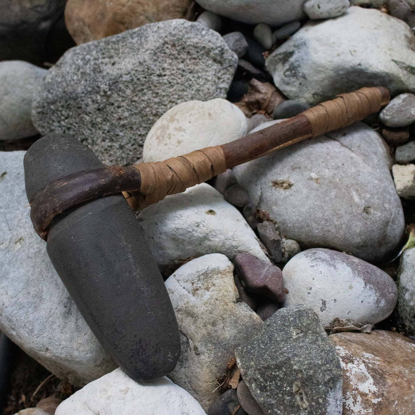 Antique Primitive Wooden 19th Century Stone Mallet Hammer