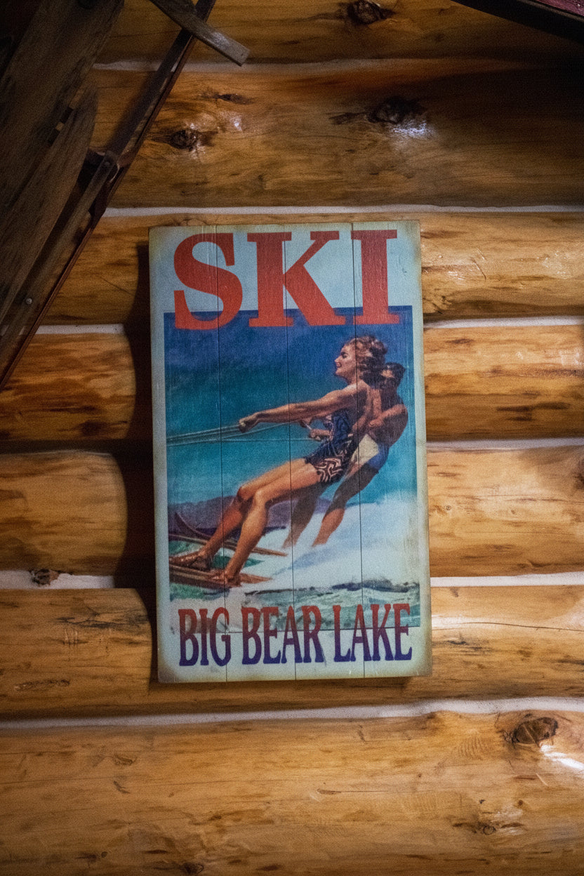 Vintage Ski Big Bear Lake Wood Plank Wall Art