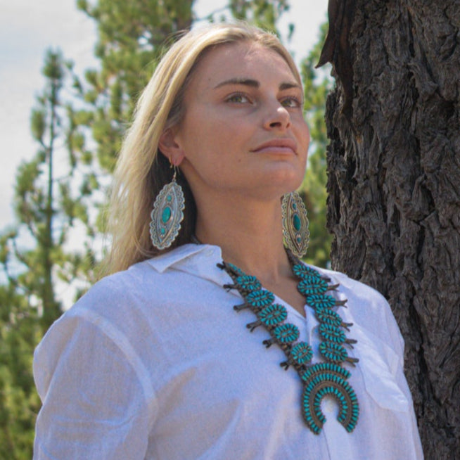 Tibetan Tibet Turquoise Dangle 4" Hook Earrings