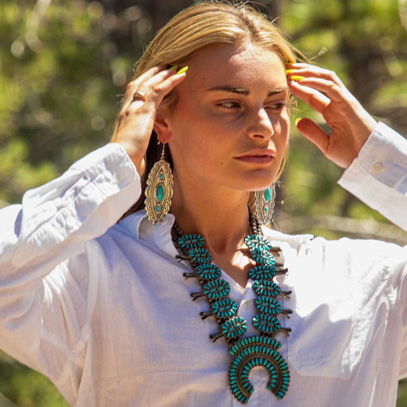 Tibetan Tibet Turquoise Dangle 4" Hook Earrings