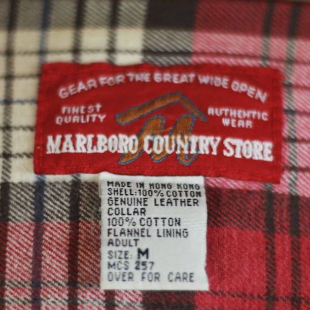 Marlboro Country Store Denim Jacket Leather Collar Flannel Lined Size Medium Vintage