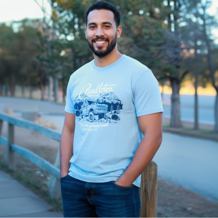 Pendleton Men's Short Sleeve Light Blue Off Road Graphic T-Shirt