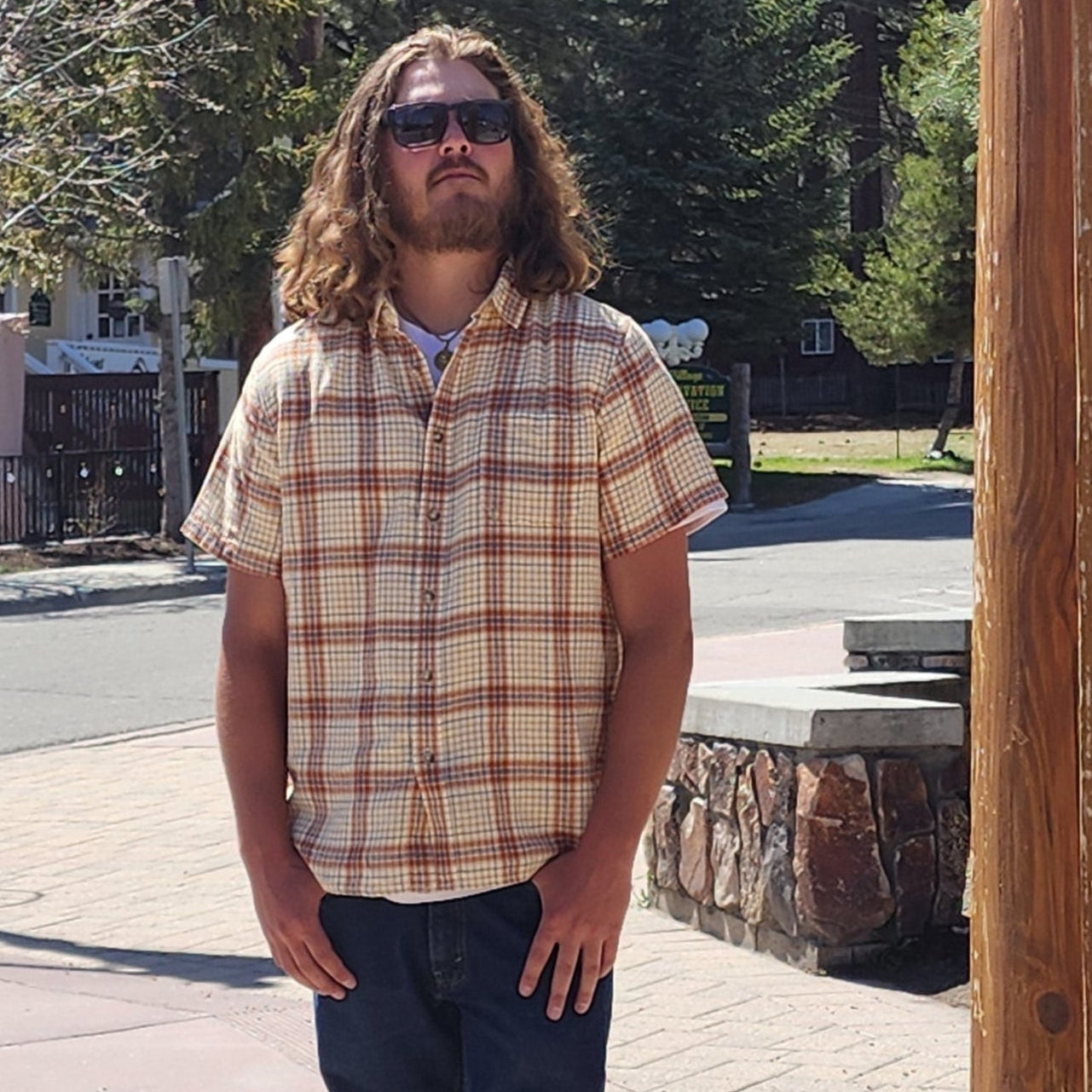 Pendleton Dawson Linen Shirt - Short Sleeve Ivory/Rust Plaid Print