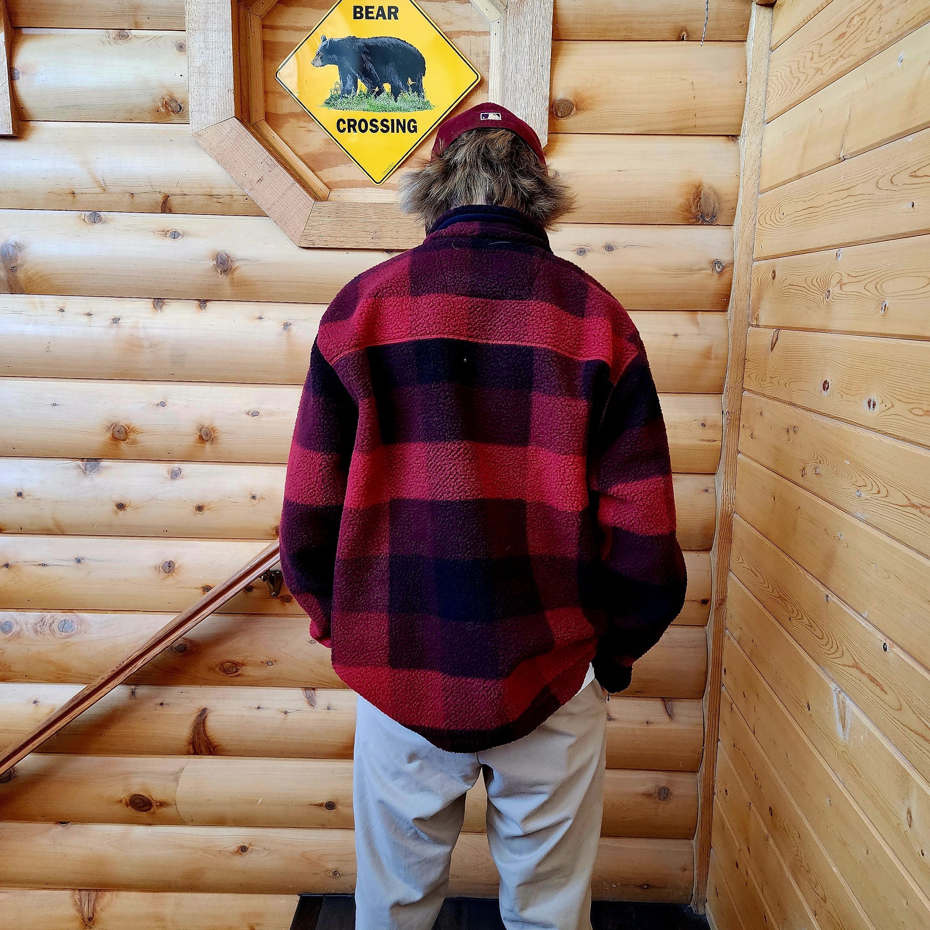 Carhartt Fleece Pullover Relaxed Fit Buffalo Plaid Oxblood Size XL