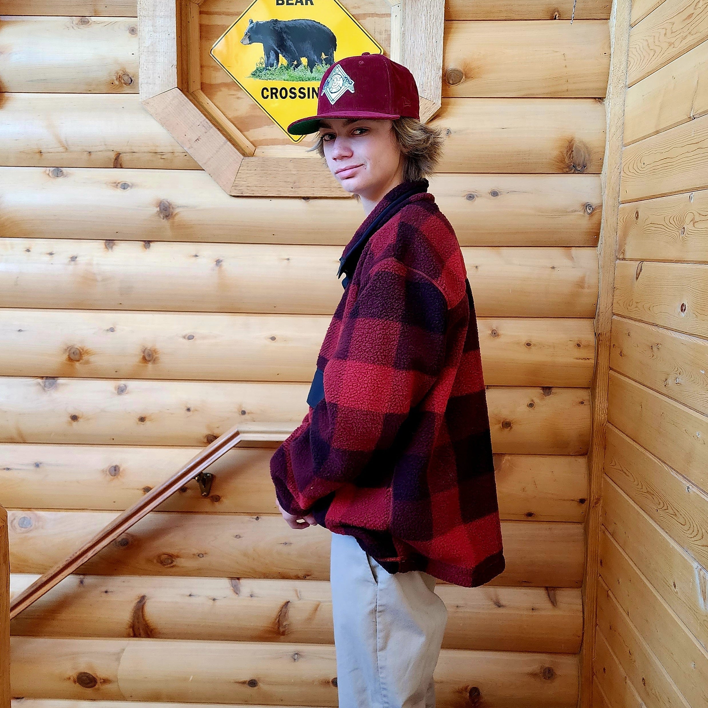 Carhartt Fleece Pullover Relaxed Fit Buffalo Plaid Oxblood Size XL