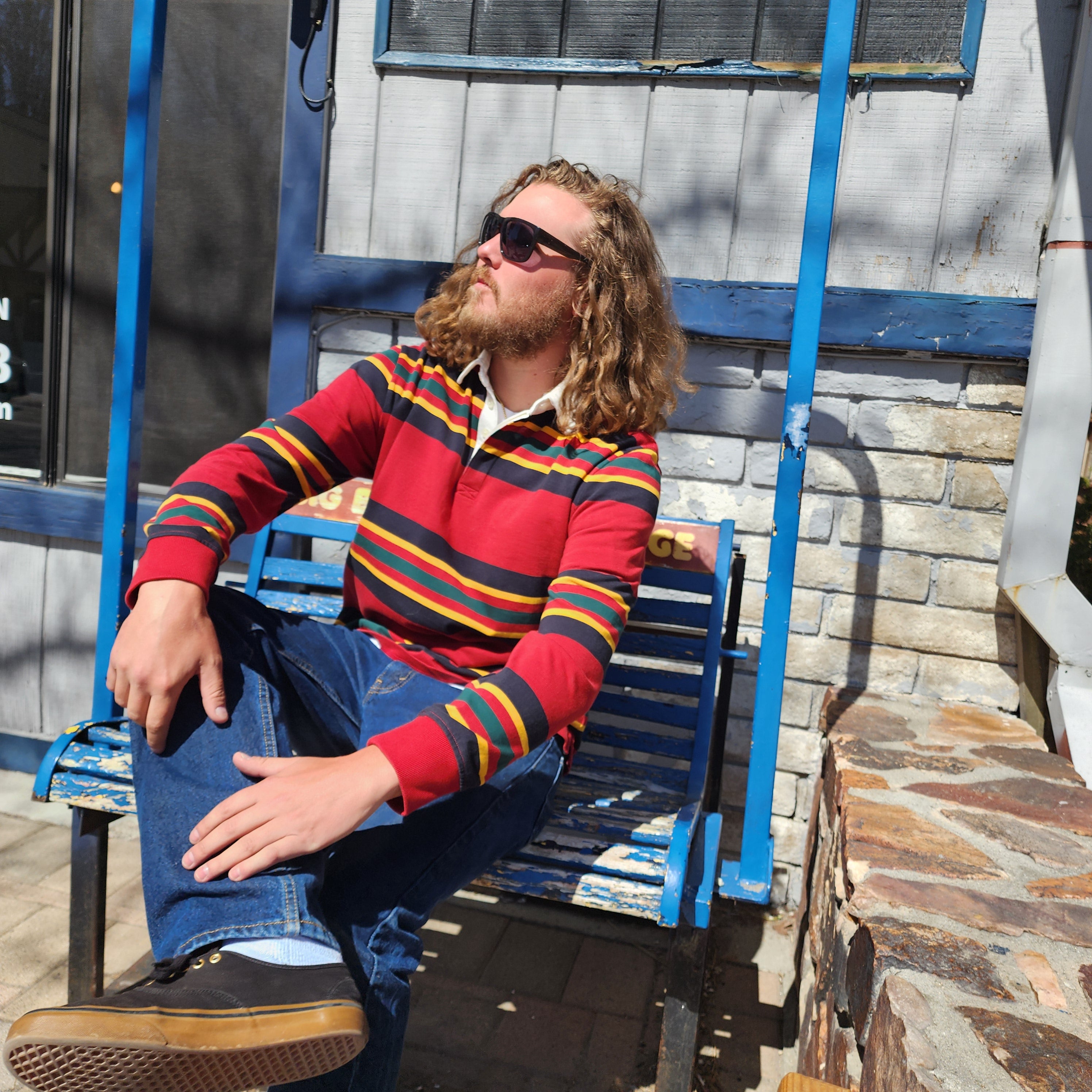 Unisex Decker Rugby Stripe Shirt Color: Rainier Stripe.