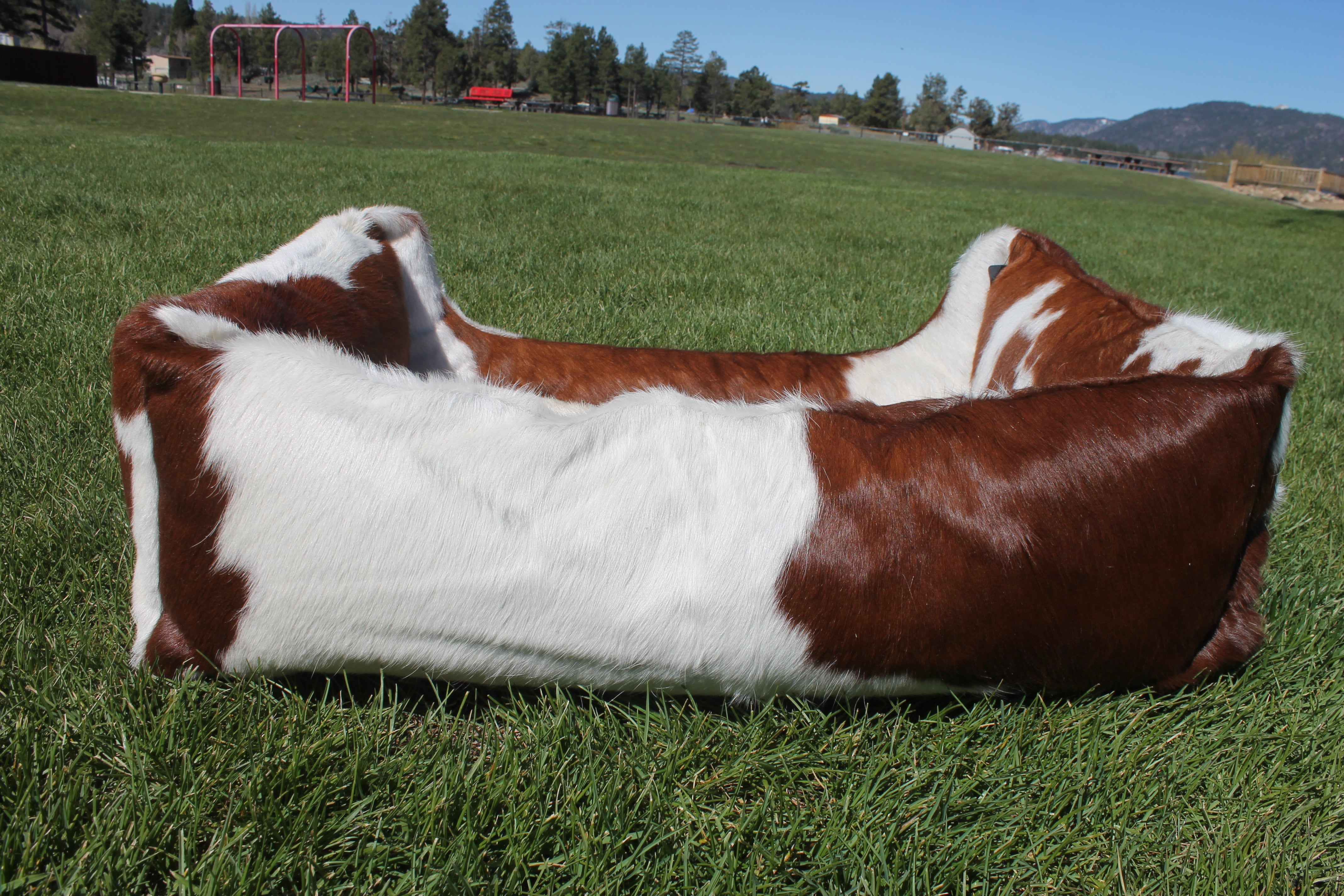 Brown and White Luxury Cowhide Pet Bed, Removable Washable Cushion