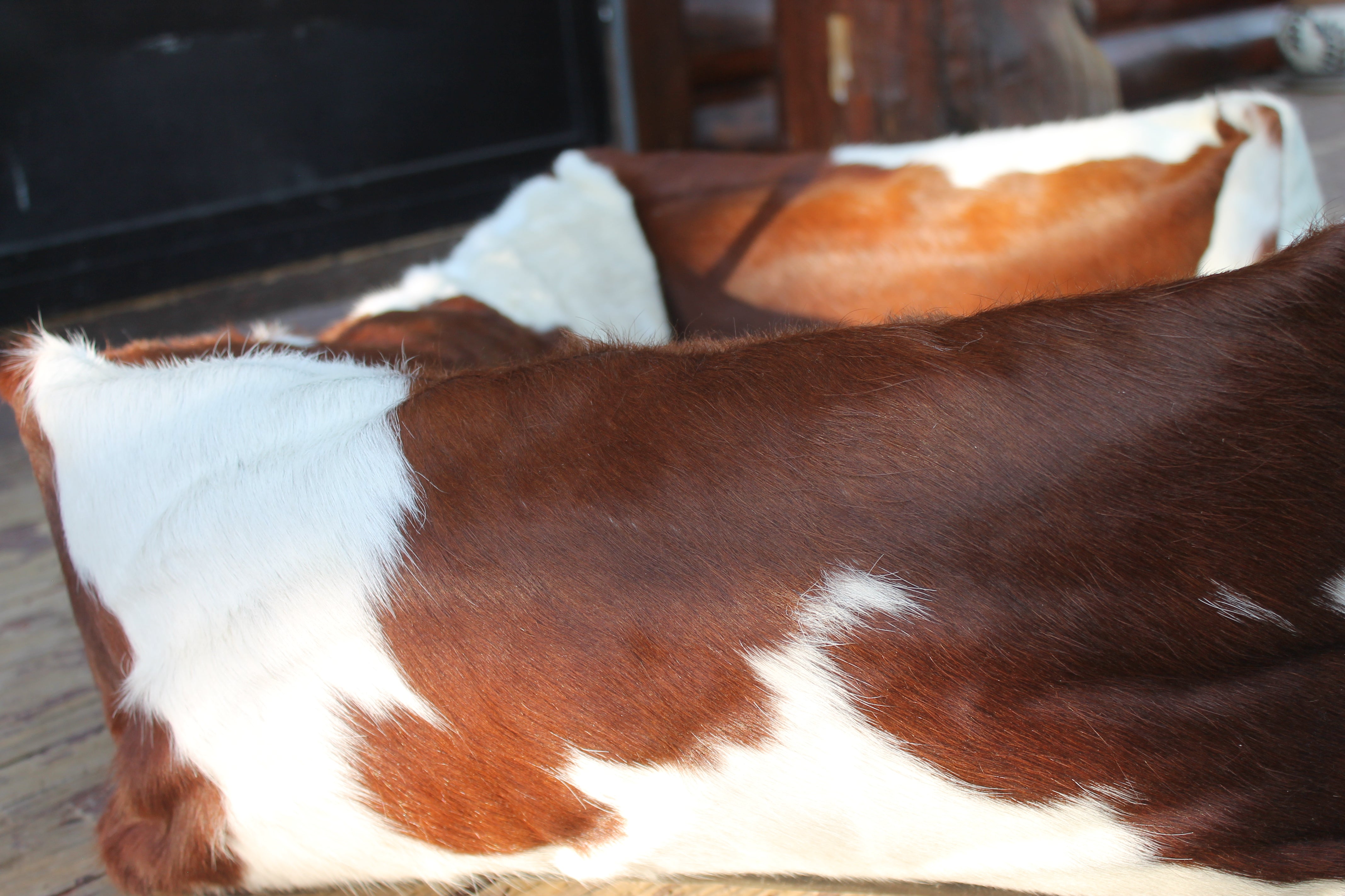 Brown and White Luxury Cowhide Pet Bed, Removable Washable Cushion