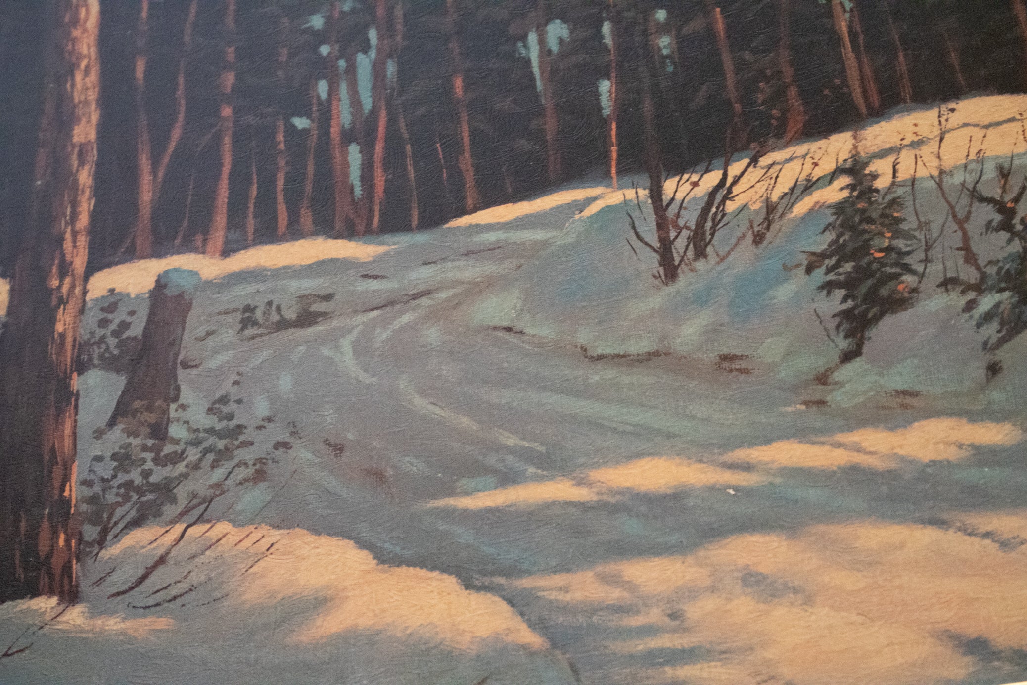 Bruce Mitchell “Winter Retreat” Framed Cabin Snow Painting – Large Rustic Winter Wall Art 36x48