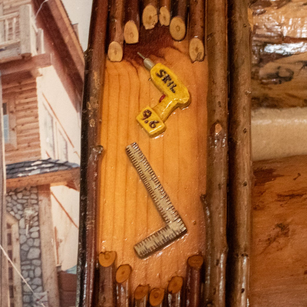 Framed Photo of Gilligan Log Home with Custom Tool Detailed Frame