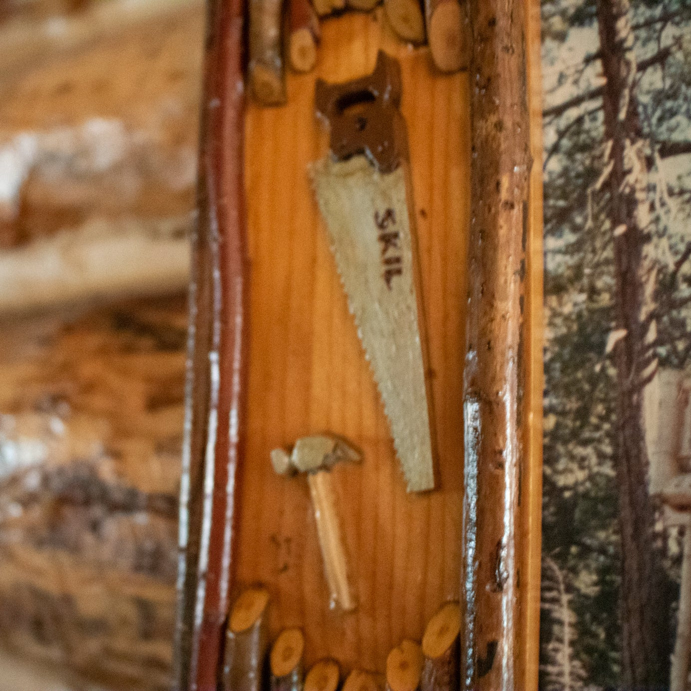 Framed Photo of Gilligan Log Home with Custom Tool Detailed Frame