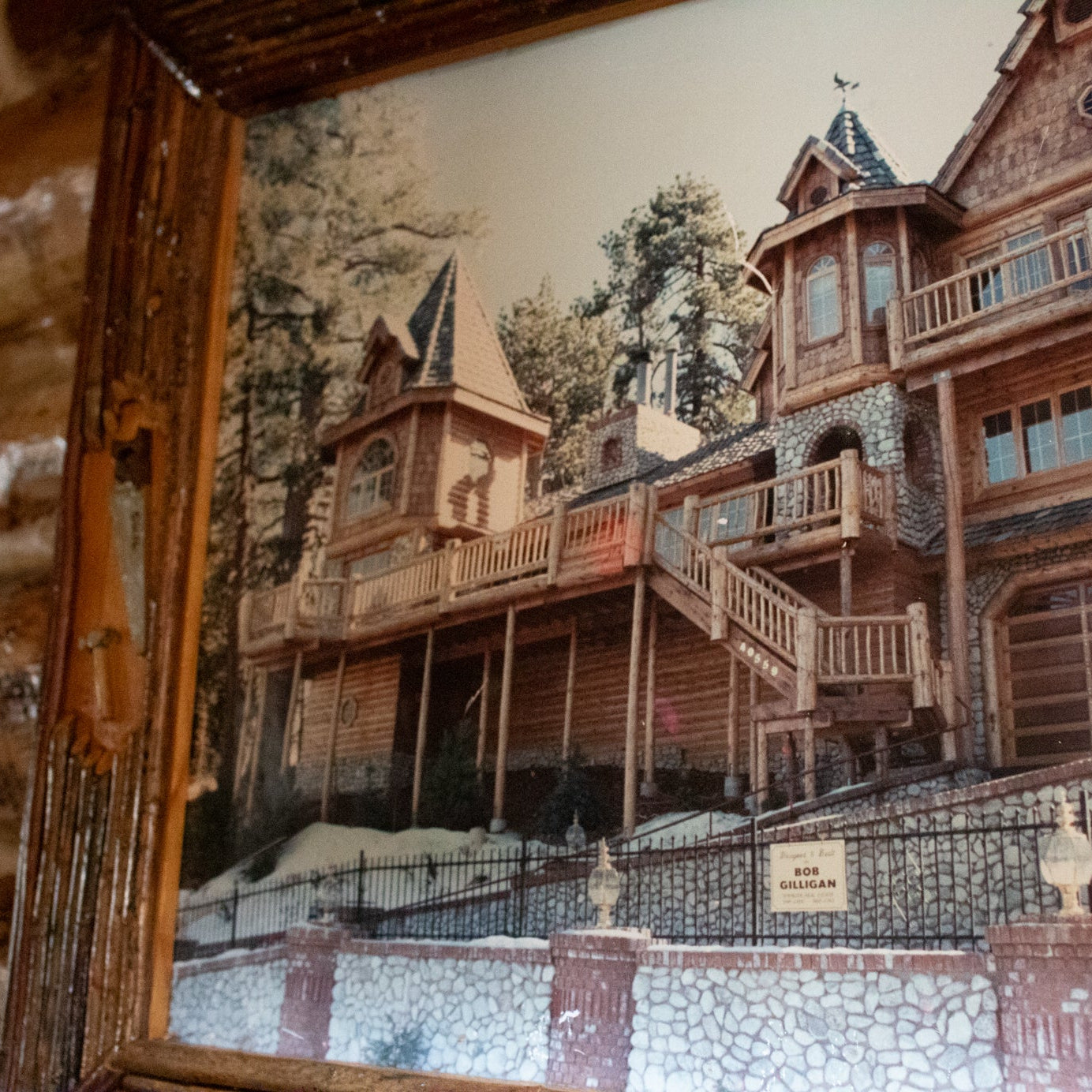 Framed Photo of Gilligan Log Home with Custom Tool Detailed Frame