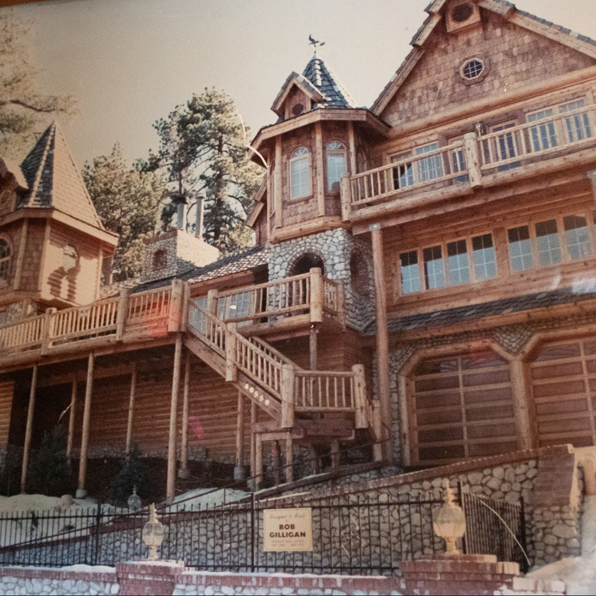 Framed Photo of Gilligan Log Home with Custom Tool Detailed Frame